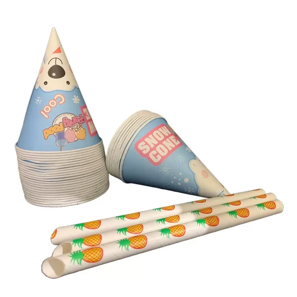 400 x 6oz (170ml) Polar Bear Snow Cone Cups + 400 x Paper Straws