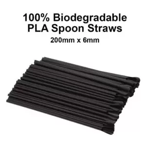 PLA Spoon Straws 100% Biodegradable (Black)