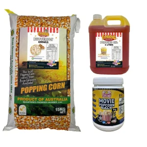 Mega Popcorn Kit (Includes 15kg Kernels, 5L Oil, & 1kg Salt)