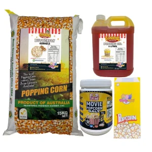 Mega Popcorn Kit With 700pcs Popcorn Bag (Includes 15kg Kernels, 5L Oil, & 1kg Salt )
