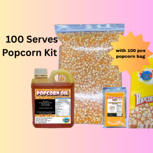 100 Serves Popcorn Kit with 100 pcs Popcorn Bag Includes Kernels, Oil, Salt